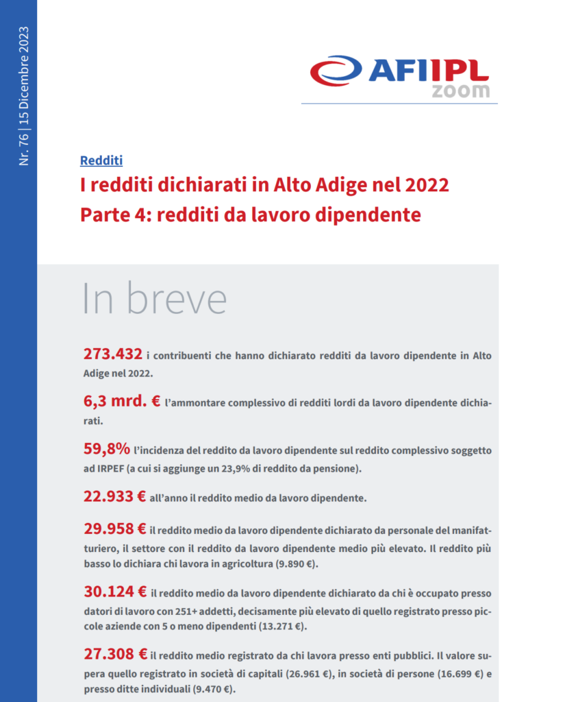 I Redditi Dichiarati In Alto Adige Nel 2022 Parte 4 Redditi Da Lavoro